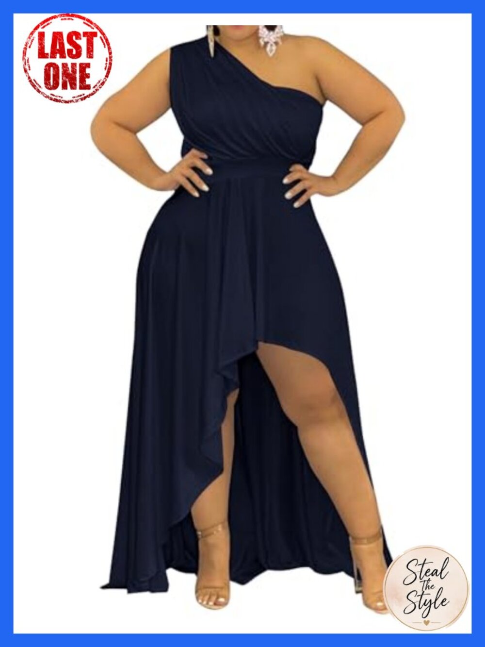 Plus Size One Shoulder Maxi Dress, Soft Stretch Empire Waist, Side Split